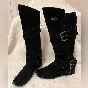 REPLAY Boots Black Suede with Buckle and Harness Women's Size 8.